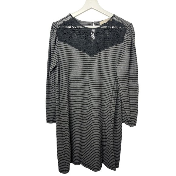 Loft Dress Womens XL Shift Mini Long Sleeve Gray Black Striped Fall Work Casual - Picture 1 of 16